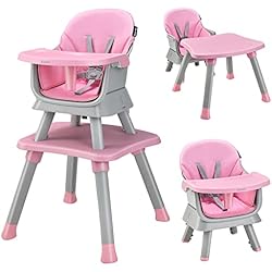 Trona Ikea Rosa COSTWAY 6 en 1 Trona Bebe, Silla Alta para Bebés, Trona Evolutiva Bebe Convertible, Trona Portatil Bebe, Silla de Alimentación Infantil con Arnes de 5 Puntos, Bandeja y Cojín Desmontables(Rosa)