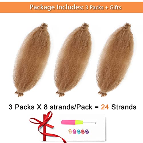 Brown Springy Afro Twist Hair 16 Inch 3 Packs Afro Twist Spring Hair Braiding Hair Extension Afro Wrapping Hair for Soft Locs (16 Inch, 3packs, 27#)