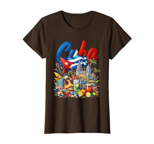 Cuba National Hispanic Heritage Month Cuban Flag T-Shirt, Women, Brown, X-Small