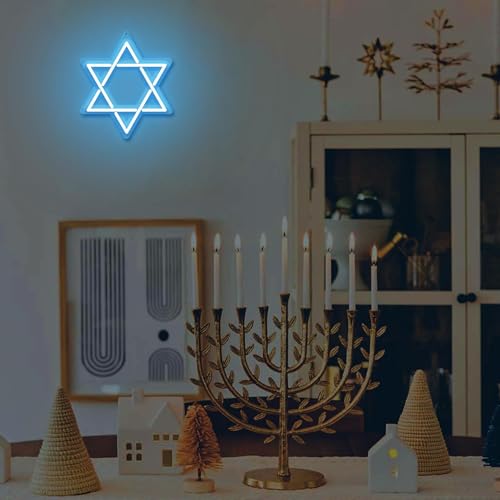 Image of Attivolife Star of David Neon Sign, Hanukkah Decoration Jewish Star Blue Neon Light, LED Wall Decor for Home Office, Housewarming Birthday Gifts for Jews Judaism Women