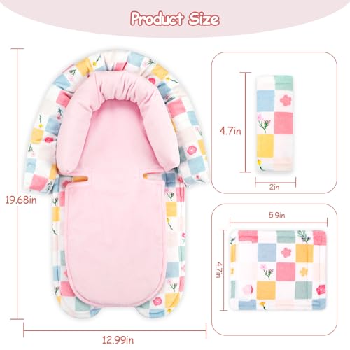Image of SWESEN Baby Car Seat Head Support, Super Soft 2 in 1 Infant Car Seat Insert, Reversible Newborn Car Seat Insert Cushion with Strap Covers for Strollers, Bouncers, Swing, Floral