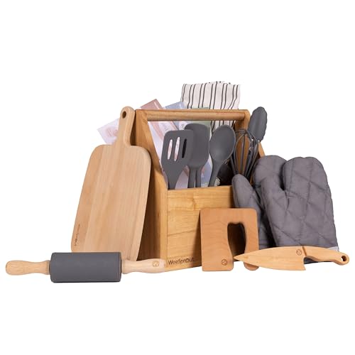 Image of WeeSprout Little Chef Kids Cooking & Baking Set, 14 Piece Cooking Set with Real Kitchen Tools & Kids Apron, Baking Gift for Girls, Boys & Junior Chefs, Food Grade Materials, Choice of Colors
