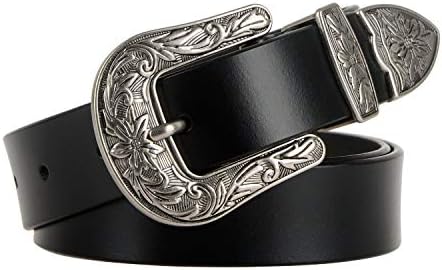 JASGOOD Women Leather Belts Ladies Vintage Western Design Black Waist Belt for Pants Jeans Dresses (Suit Waist Size 33-37 Inches, A-Black)