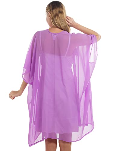 Ylhighton Women’s Beach Kimono Coverup Sheer Chiffon Cardigan Loose Lightweight Beach Cover Up Casual Blouse Tops Plus Size (2206 Light Purple) #TOP2