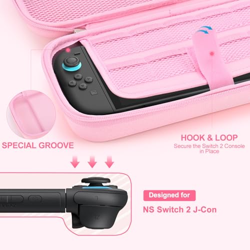 Image of innoAura Switch 2 Case 14-in-1 Bundle for NS Switch 2 (2025), with Carrying Case, Protective Cover, Thumb Grips, Screen Protector, Cute Pendant and Sticker, Pink