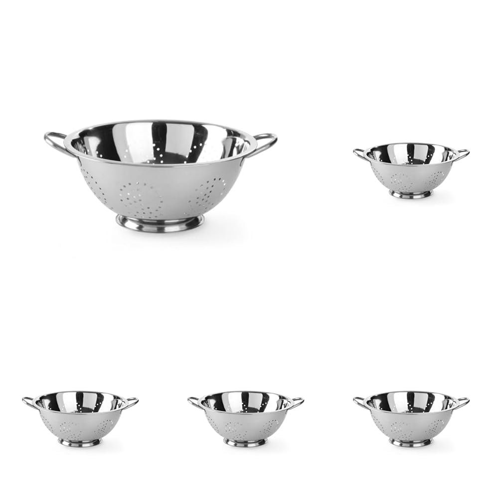 HENDI Seiher, mit Untersatz und 2 Griffen, Sieb, Nudelsieb, Küchensieb, ø340x(H)145mm, Edelstahl (Packung mit 5)