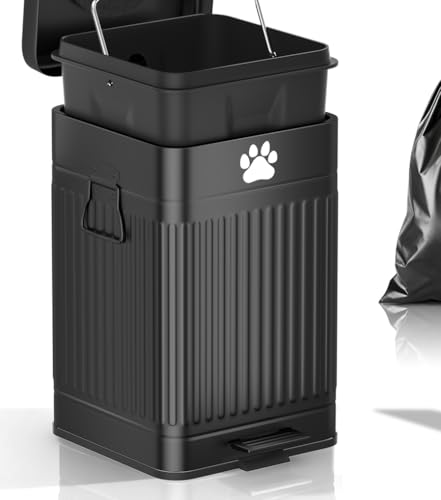 Hahomei 20L/5Gal Metal Outdoor Trash Can with Lid, Foot...
