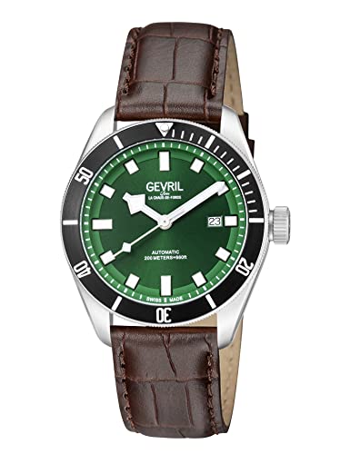 Gevril 48606-5 Men's Yorkville Swiss Automatic Watch, Genuine Leather Italian Brown Strap with Tang Buckle