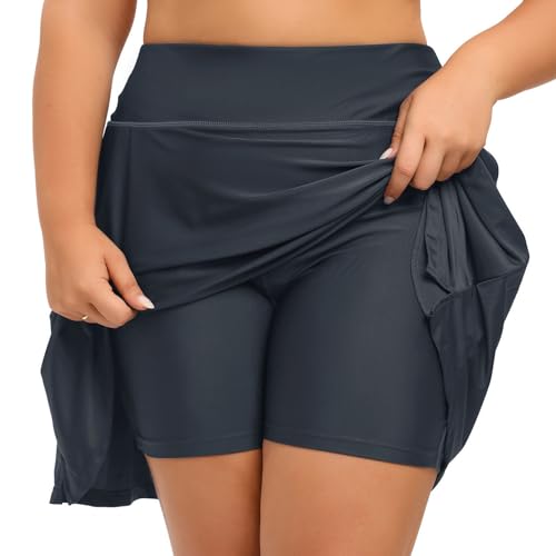 Women Plus Size Swim Skirt with Shorts High Waisted Swimming Skort Bathing Suit Skirts Bottoms Zipper Pockets2