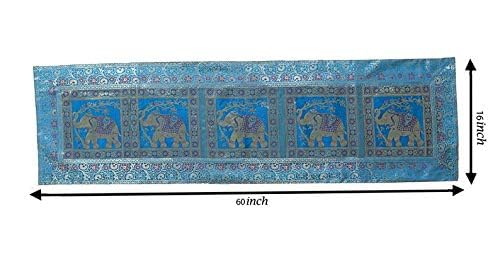 Image of Indian Traditional Decorative Silk Table Runner Kitchen Dining Good Luck Table Cloth for Wedding Bridal Birthday Party Decorations - 60x16 Inches (Dark Turquoise)