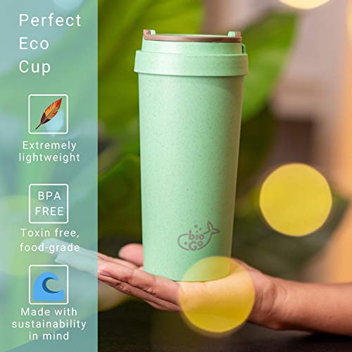 Biogo 16Oz Cup, Rice Husk Fibre, Bpa-Free, Double Wall Insulation Reusable Coffee Cups, On-The-Go Travel Mug, Screw Tight Lid, Textured Grip, Ultra Lightweight (Mint, 16Oz) #TOP4