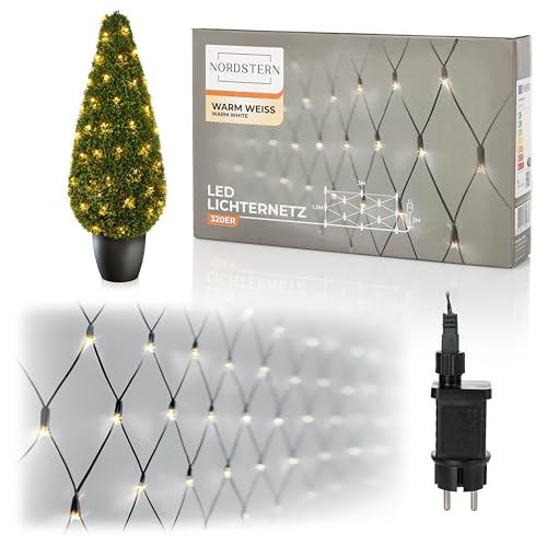 Nordstern Rete luminosa a LED, luce bianca calda, 320 LED, illuminazione per interni ed esterni, 3 x 1,5 m, catena luminosa per bosso, illuminazione natalizia o cielo stellato