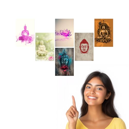 Image of SiddArtify Serene Buddha Art Print Set - Watercolor - Ink - Digital Paintings - Set of 2-4x6 Inch - Board (Pack of 6) - Sticker (Pack of 6) Wall Room Decoration art Poster Prints