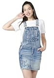 Koroshi Vestido Pichi Denim Bordado Floral Mujer Azul, Talla XS