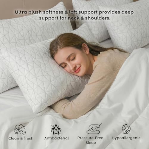 Image of AYKA Premium Microfiber Pillow for Sleeping, Set of 4 | 17x27 Inch Hotel Luxury Bed Pillows | 100% Virgin Fiber Fill, Soft & Fluffy | Neck Support for Side, Back & Stomach Sleepers | White