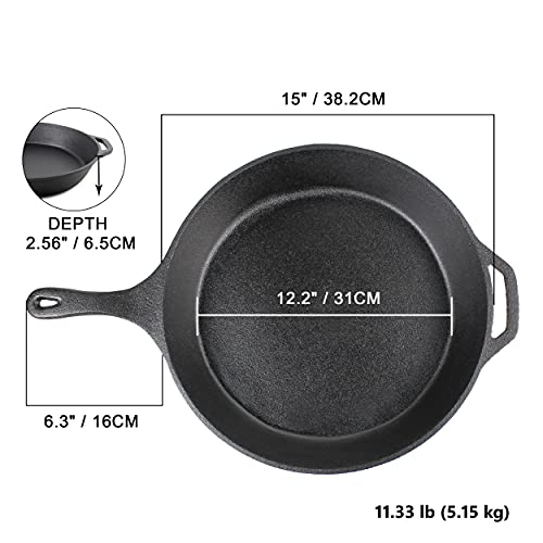 Image of Crucible Cookware 15-Inch Cast Iron Skillet Set (Pre-Seasoned), Including Large & Assist Silicone Hot Handle Holders, Glass Lid, Cast Iron Cleaner Chainmail Scrubber, Scraper | Indoor & Outdoor Use