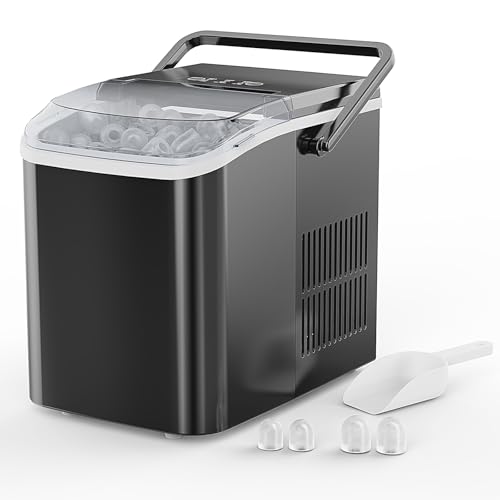 Image of NEWBULIG Ice Makers Countertop with Handle, Portable Ice Machine, 9 Bullet Ice Cubes in 6 Mins, 26lbs in 24Hrs, Auto-Cleaning, with Basket and Scoop, for Home, Kitchen, RV, Camping,Black