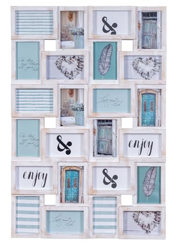 levandeo Bilderrahmen Collage 24 Fotos 10x15cm Weiß Gold Vintage Look...