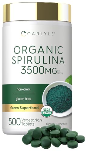 Carlyle Organic Spirulina Tablets | 3500mg | 500 Count | Vegetarian, Non-GMO & Gluten Free...