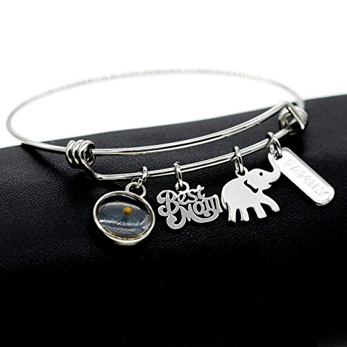 Image of Stainless Steel I Love Mom Bangle Mustard Seed Expandable Family Cuff Bracelet Mother's Day Gifts Y743