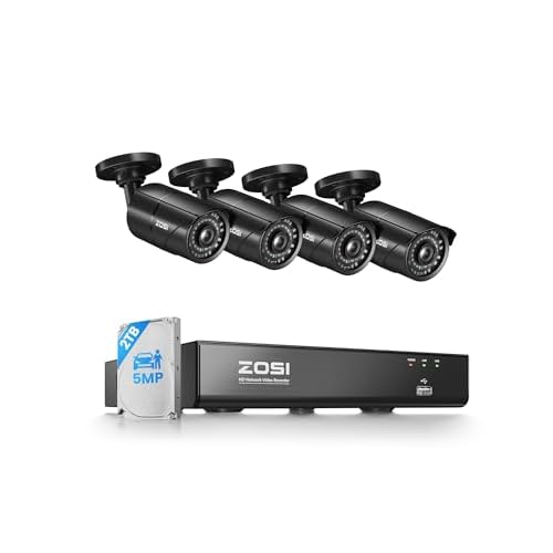 ZOSI 4K PoE Security Camera System, H.265+ 8CH NVR with 2TB HDD (16CH Expandable), 8 x 5MP 3K IP PoE Cameras Outdoor Indoor, AI Human Vehicle Detection, Remote Viewing, 24/7 Recording, IR Ni