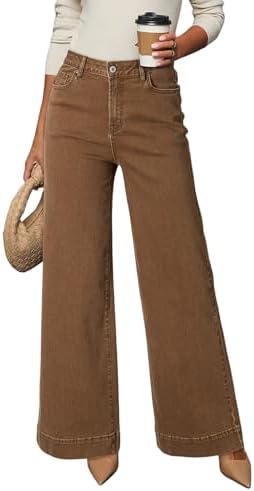 DOKOTOO Women's Casual High Waisted Jeans Stretch Button Wide Leg...
