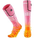 AGPTEK Heated Socks for Women, 5V 6000mAh Rechargeable Electric Heat Socks, Winter Foot Warmer Socks with 3 Heating Levels for Outdoor, Ski, Snowboard, Hiking, Camping, Fishing, Motorcycle, Pink