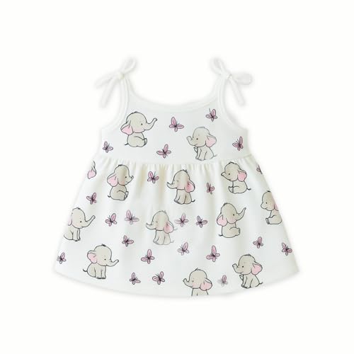Image of Kidbea Cotton Baby Dress for Girls | Soft Sleeveless Summer Dress for Girl | Cute Printed Newborn Baby Muslin Frocks with Tie-Up Closure