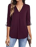 Timeson Blouses for Women Casual,3/4 Sleeve Tunic Tops for Leegings Ladies Office Work Top and Blouse Junior Dressy Shirts Business Attire Clothes Formal Fitted Career Polyester Casual V Neck Tunic