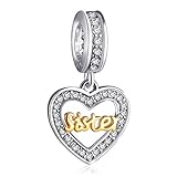 EMOSTAR Dangle Sister Charms fits Women Bracelet, 925 Sterling Silver Heart Pendant Pave Birthstone Sis Beads, Gift for Goddaughter/Daughter/Granddaughter