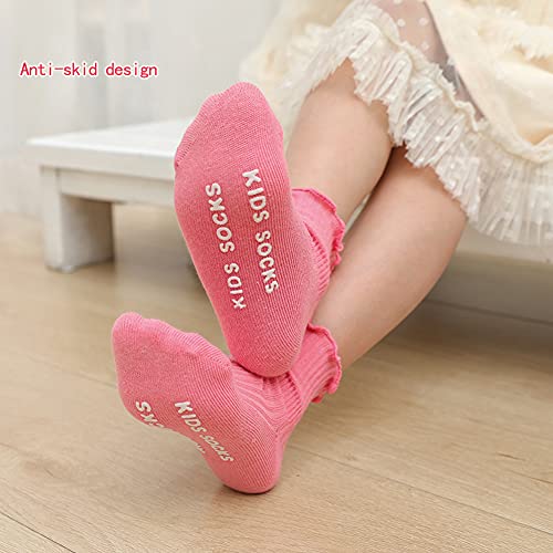 Image of Zumou Toddler Anti Slip Non Skid Socks Baby Little Girls Frilly Ruffle 6 Pairs