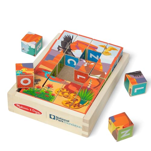 Image of Melissa & Doug National Parks Alphabet & Animals 24-Piece Cube Puzzle (Everglades, Arches, Yellowstone) - FSC Certified