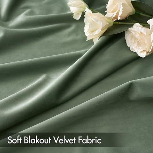 Image of MIULEE Sage Green Blackout Velvet Curtains Drapes 90 Inch Long 52 inchx90 inch