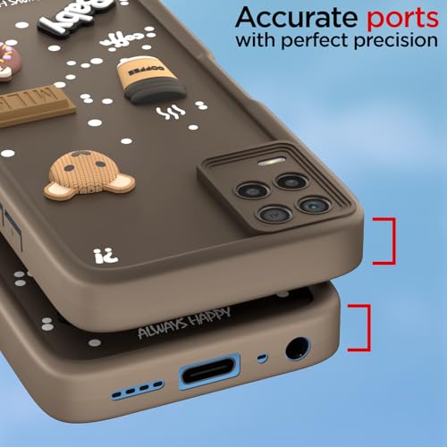 Image of Pikkme Back Cover for Realme 9 5G / 8s 5G / 8 5G / Narzo 30 5G | Cute Fun Cartoon 3D Bear Silicone Full Body Protection Bumper Case (Brown)