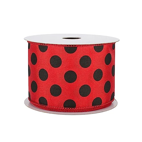 Image of Red Black Polka Dots Wired Ribbon - 2 1 /2 inch x 10 Yards, Valentine's Day Gift Wrap, Fall & Christmas Decorations, Wreath & Garland Swag, Gift Bows Crafts, Presents, Gift Basket Embellishments