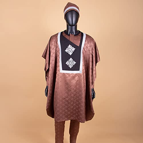 African Traditional Men's Agbada Set 4 Pieces Robe +Shirt +Pants Set with Hat Wedding Business Wear2