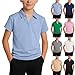 Short Sleeve Tops for Kids Versatile Lapel Collar V Neck Solid Color Casual Summer Tee Shirts for 5-15 Years