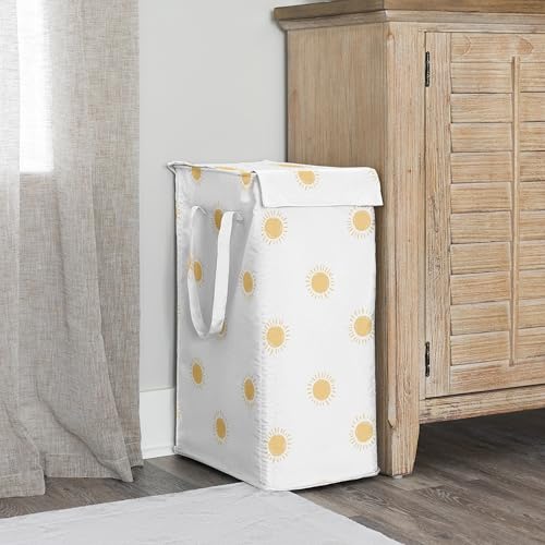 Image of Sweet Jojo Designs Laundry Hamper (White & Yellow Boho Sun) for Girls & Boys, Foldable Dirty Clothes Basket with Handles for Baby Nursery, Kids Bedroom, Teen Bathroom (Bohemian, Celestial Sky, Desert)