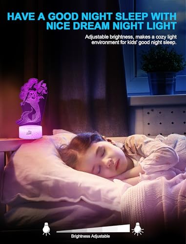 Nice Dream Mermaid Night Light for Kids, 3D Illusion Night Lamp, 16 Colors Changing with Remote Control, Kids Room Decor, Toys Gifts for Children Boys Girls