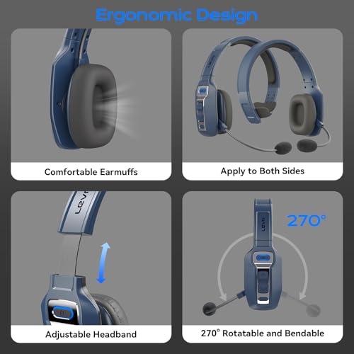 Image of LEVN Bluetooth Headset with Microphone, Trucker Bluetooth Headset with AI Noise Cancelling & Mute Button, Wireless On-Ear Headphones 60 Hrs Working Time, for Trucker Home Office Remote Work Zoom