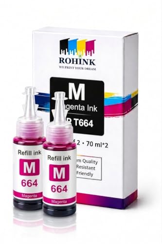 Image of ROHINK T664 Compatible Refill Ink for Epson L130, L360, L380, L361, L565, L210, L220, L310, L350, L355, L605, L1300 Printer (EPSON T664 Magenta Pack 2)