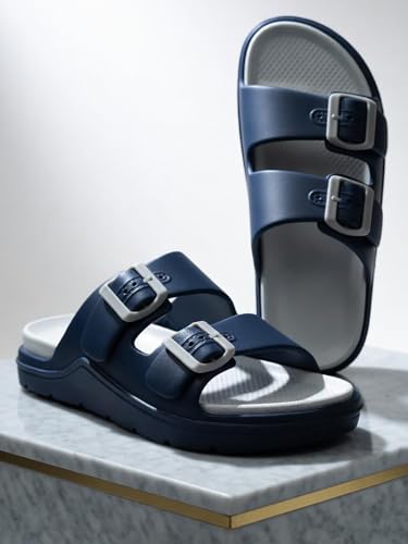 Image of Men's Double Strap EVA Slippers | Lightweight Adjustable Buckle Slides | Anti-Skid Comfortable Casual Sandals for Indoor Outdoor