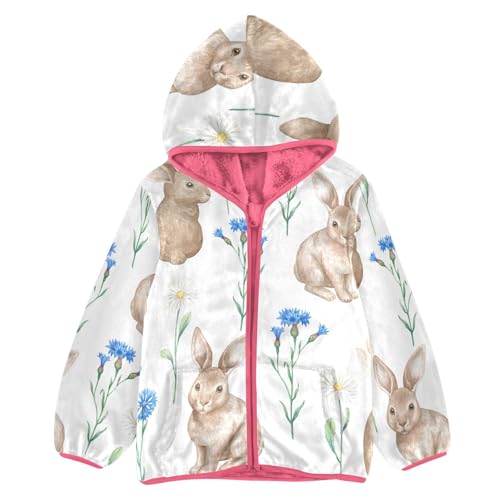 OTVEE Easter Rabbits and Flowers Kids Hoodie Jacket Fall Spring Full Zip Warm Outwear Coat
