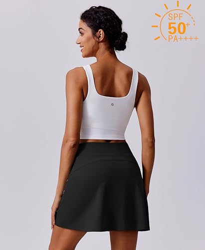 PINSPARK 18" Golf Skorts for Woman High Waisted Tennis Skirt UPF 50+ Athletic Skort Skirts with 4 Pockets Workout Pickleball2