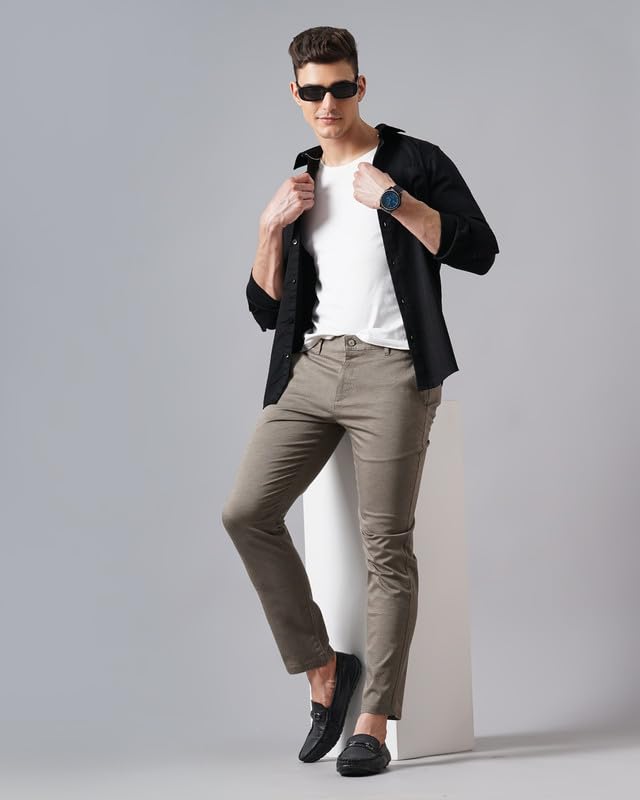 Image of British Club 98% Cotton, 2% Elastane Men's Slim Fit Low-Rise Chinos | Modern Design | Stretch Fabric for Comfort | Versatile for Casual and Semi-Formal Occasions | Durable Brown