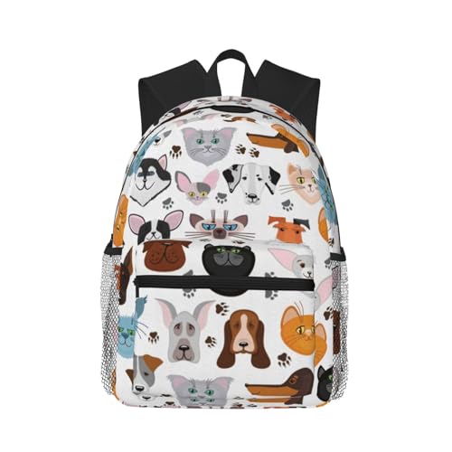 NUYFVG Mochila de día informal cómoda con diseño de calavera y flores, para uso diario, versátil, para el trabajo, senderismo, viajes al aire libre, Gato y perro de dibujos animados, Talla única