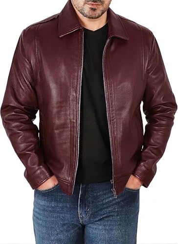 Image of Vintage Leather Jacket Men - Real Lambskin Turndown Collar Mens Leather Jacket