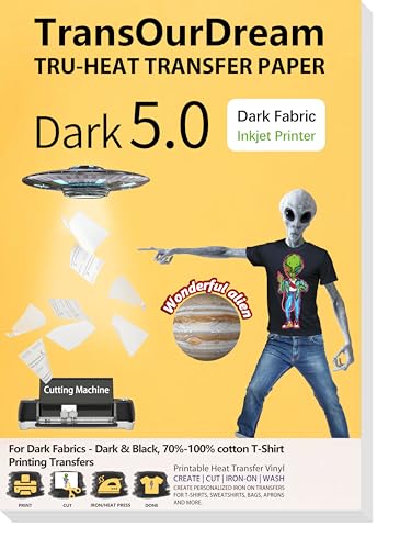 Image of TransOurDream Dark 5.0 Iron on Heat Transfer Paper for Dark Fabric (5 Sheets, A4) T Shirt Transfers Paper for Inkjet Printer Printable Heat Transfer Vinyl for T-Shirts (TRANS-D5-5)