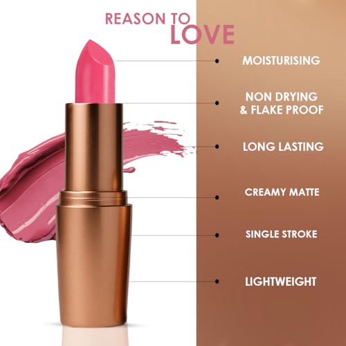 Image of One Wish Creamy Matte Lipstick Long Lasting for Women - Chill Pink Shade 16 | Full Coverage | Creamy Formula | No Flaky Lips | No Dryness | Vitamin E, Almond Oil & Shea Butter for Moisturising Lip | 8 Hrs Lasting | Smooth Finish | 3.8 gm