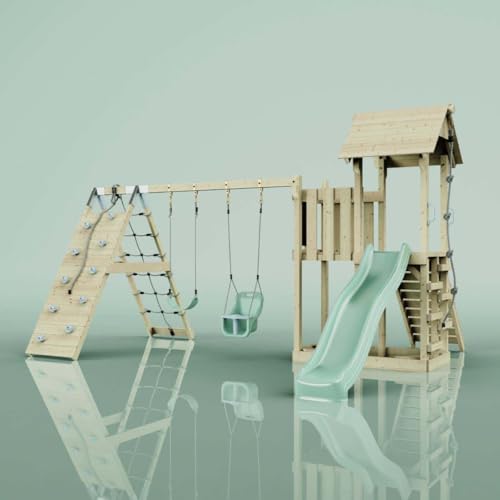 PolarPlay Spielturm Roskilde aus Holz in Grün Babyschaukel
